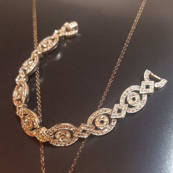 1950s Art Deco Revival Glam Rhodium plated Rhinestone Bracelet - Picture 2 of 7